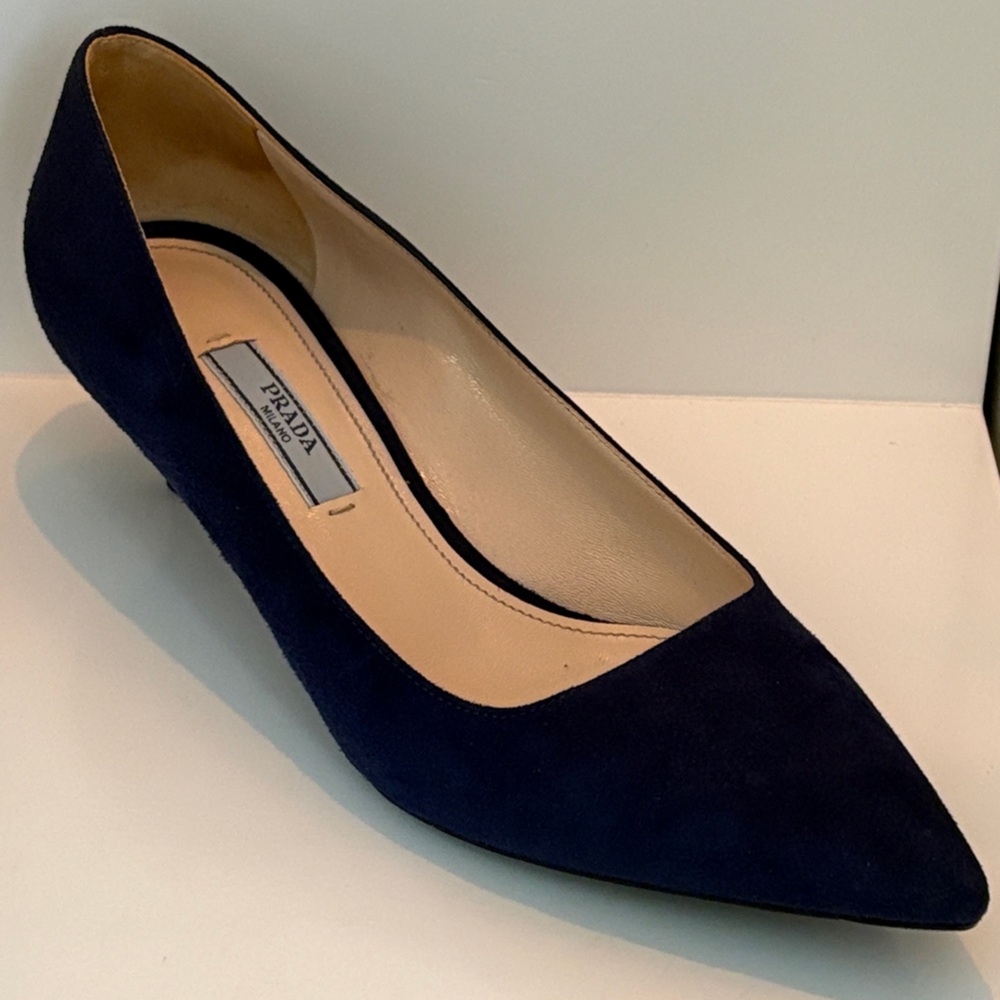 Prada Women's Dark Blue Suede Heels